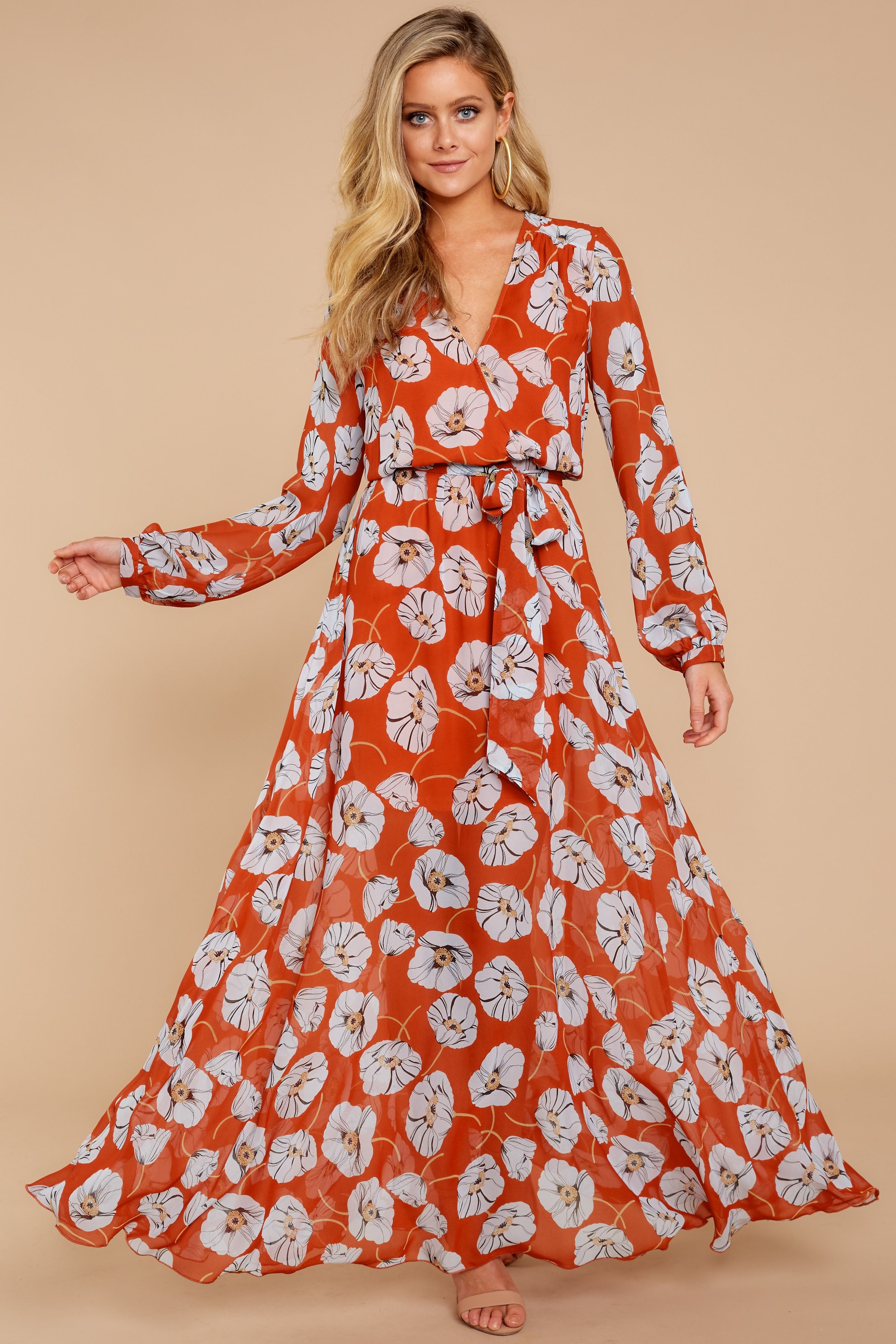 Going To Be Iconic Orange Floral Print Maxi Dress | Red Dress 
