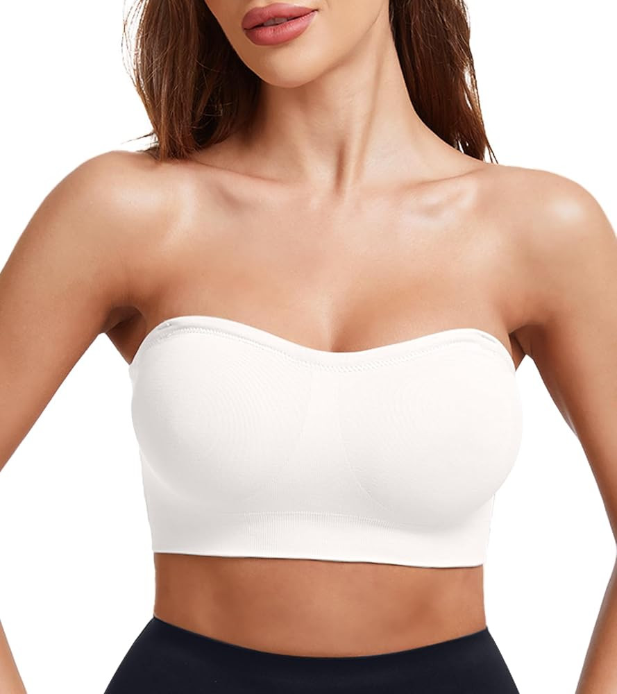 Strapless Bra for Women Seamless Non-Slip Padded Bandeau Bra Wireless Push Up Tube Top Bralette | Amazon (US)