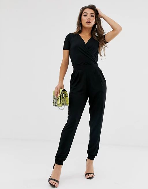 ASOS DESIGN wrap front jersey jumpsuit with short sleeve | ASOS US