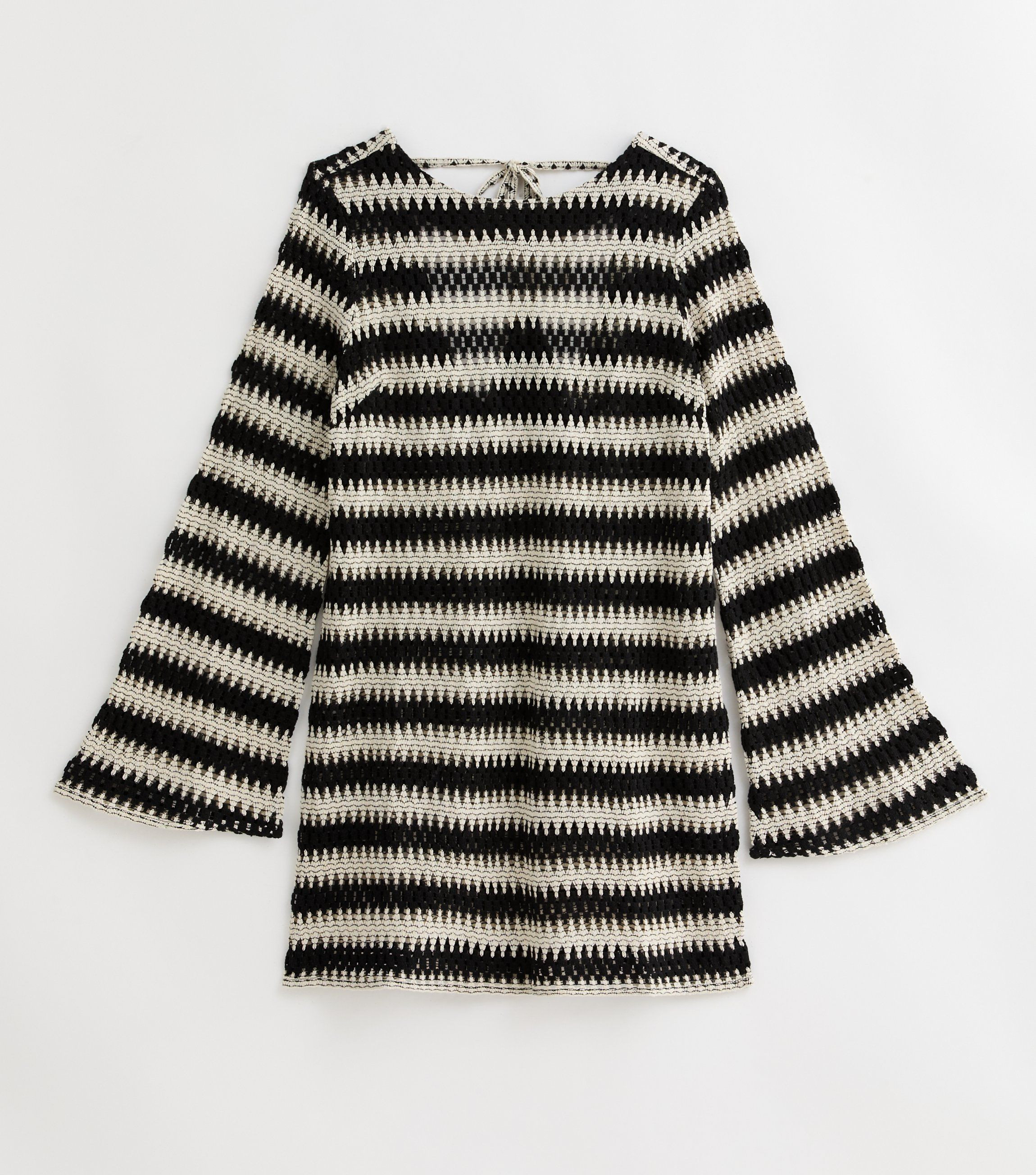 Black Stripe Crochet Flared Sleeve Mini Dress
						
						Add to Saved Items
						Remove from S... | New Look (UK)