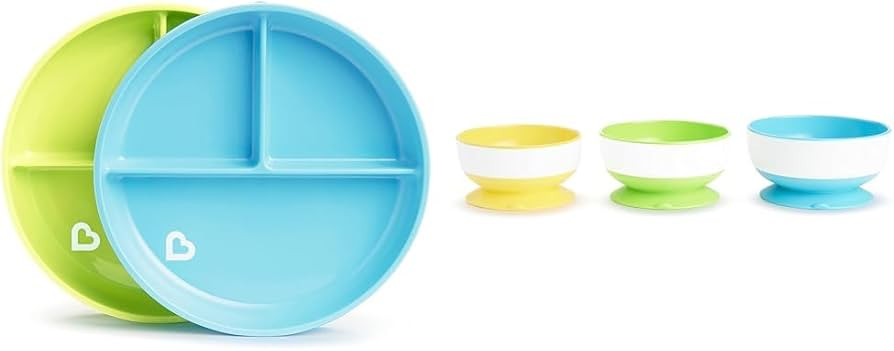 Munchkin® Stay PutTM Divided Toddler Plates and Suction Bowls for Babies Bundle, Blue/Green | Amazon (US)
