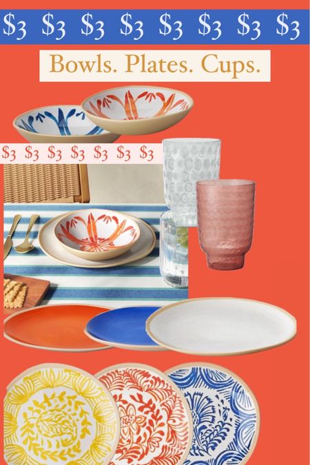 Melamine plates and bowls with matching cups! Everything here only $3! No joke!

#LTKfamily #LTKhome #LTKsalealert