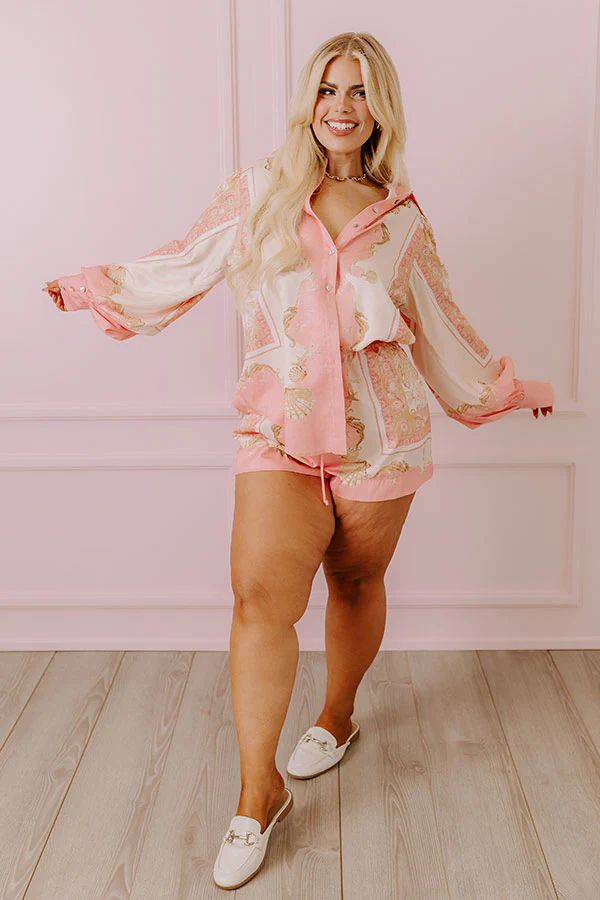 Collecting Seashells Button Up in Pink Curves | Impressions Online Boutique