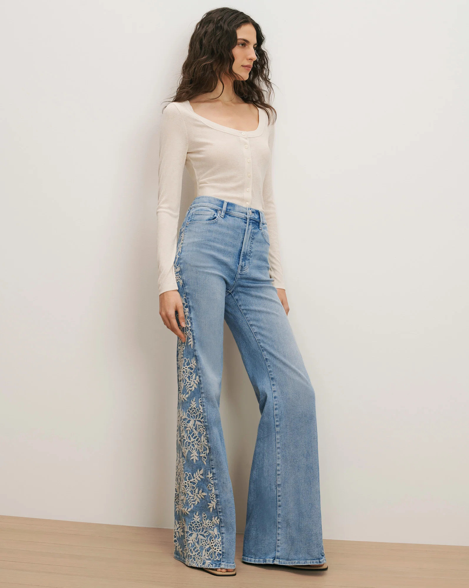Joplin Embroidered Flare Jean in Light Wash Denim Silverwood Moon | Veronica Beard | Veronica Beard