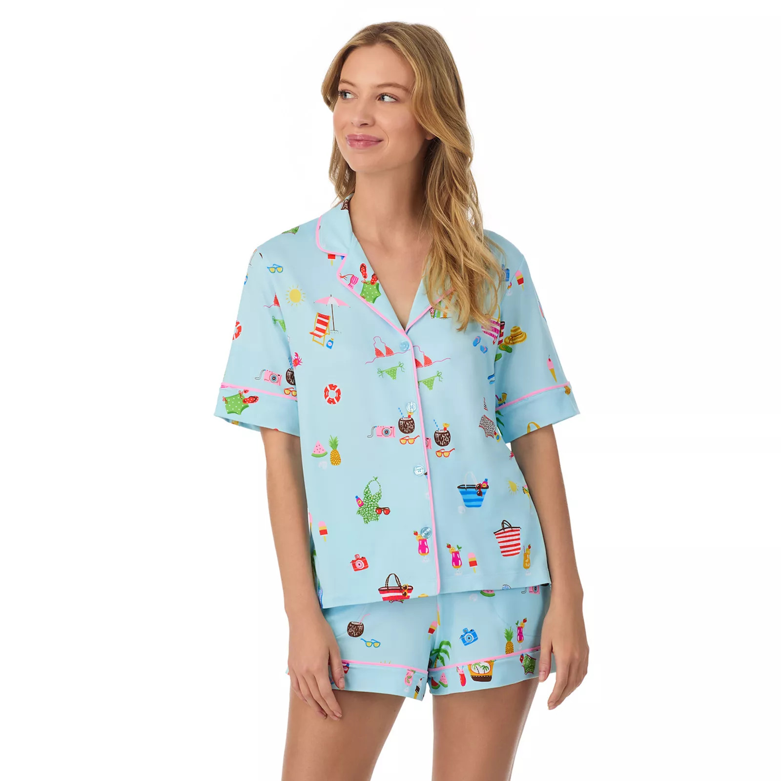 Women's Beauty Sleep Social Short Sleeve Button Front Pajama Top & Pajama Boxer Set | Kohl's