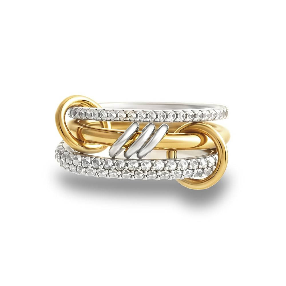 Gold Stackable Rings for Women, 14k Gold Plated Chunky Statement Cubic Zirconia Rings, Silver Gol... | Amazon (US)