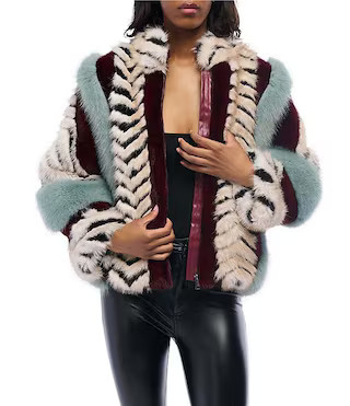 Azalea Wang Inez Striped Faux Fur Collared Filled Statement Jacket | Dillard's | Dillard's