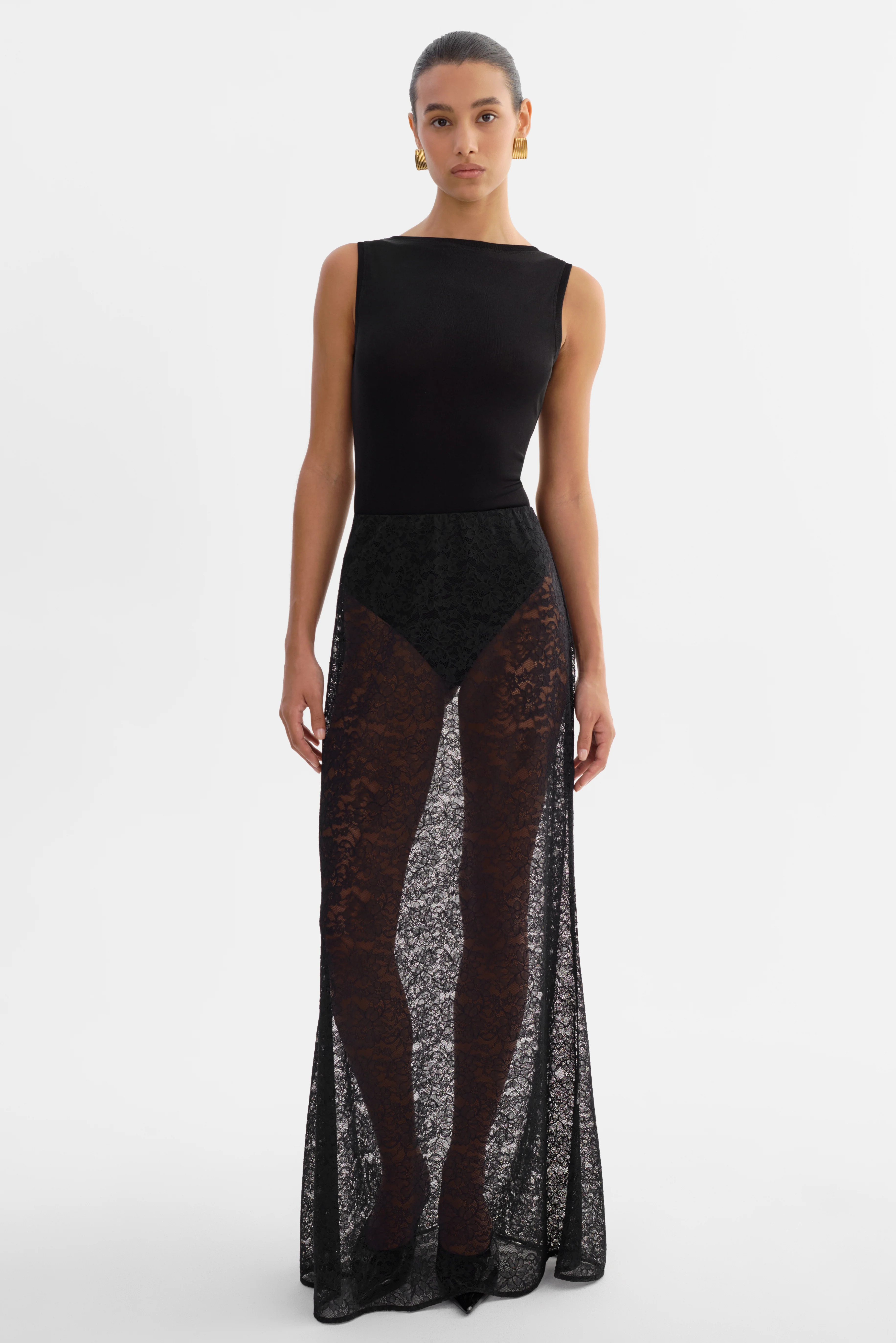 REN Lace Maxi Skirt, BLACK / M | LAMARQUE