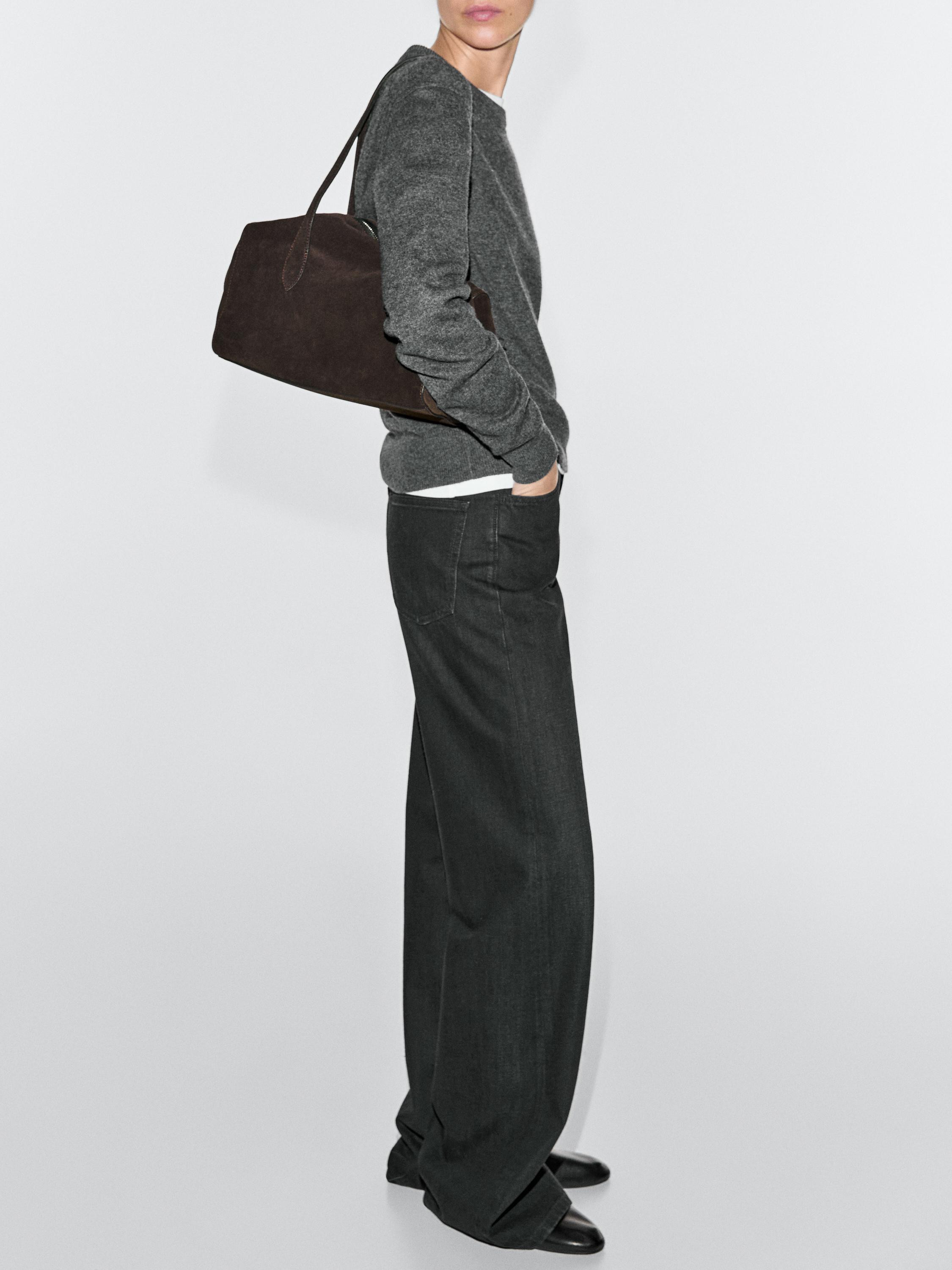 Split suede leather west satchel bag | Massimo Dutti UK