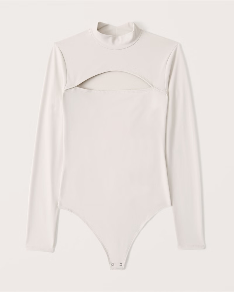 Long-Sleeve Seamless Fabric Mockneck Cutout Bodysuit | Abercrombie & Fitch (US)