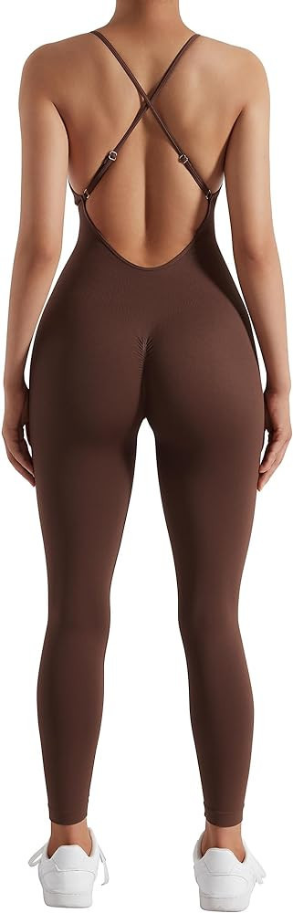 RUUHEE Women Seamless Sexy Backless Tummy Control Jumpsuits Scrunch Butt Sleeveless Yoga Rompers | Amazon (US)
