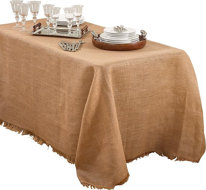 SARO LIFESTYLE JU209 Mari Sati Tablecloths, 90 by 120-Inch, Oblong, Natural | Amazon (US)