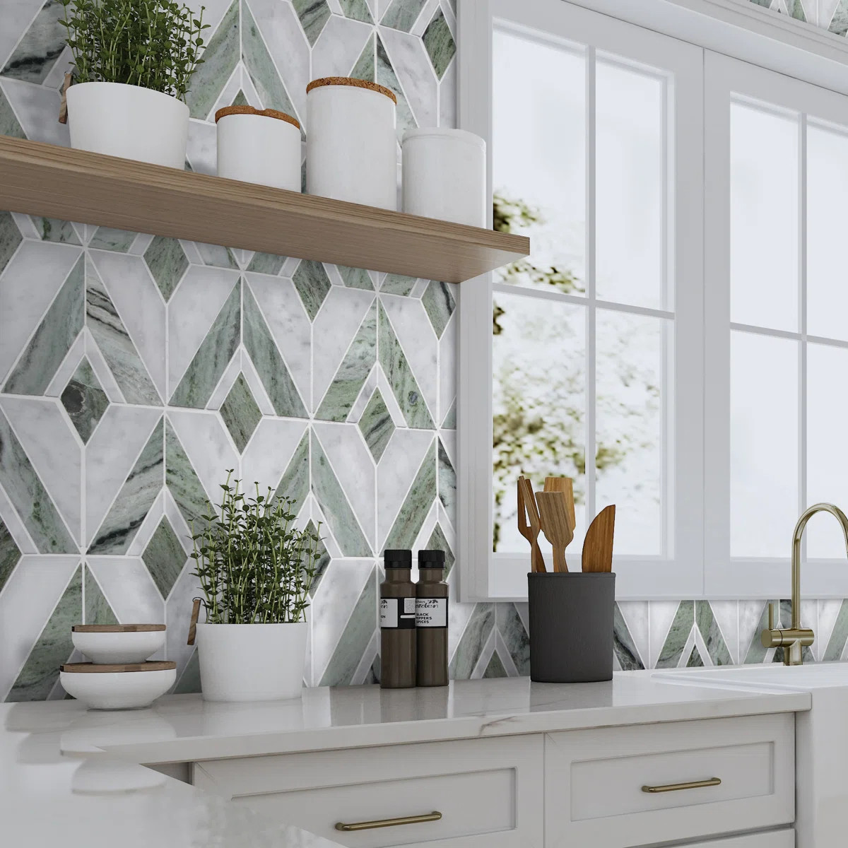 12.2" x 10.5" Honed Rhombus Natural Marble Floor & Wall Mosaic Tile | Wayfair North America