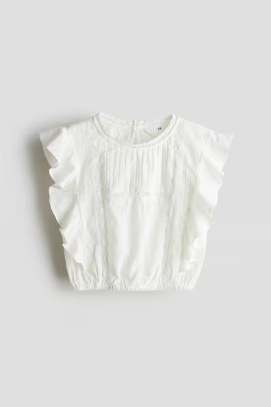 H & M - Ruffle-Trimmed Cotton Blouse - White | H&M (US + CA)