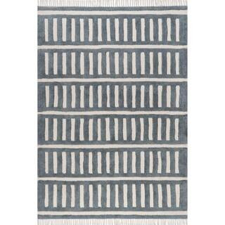 RUGS USA Merrick Tasseled Cotton and Wool Teal 4 ft. x 6 ft. Indoor/Outdoor Patio Area Rug SVED01... | The Home Depot