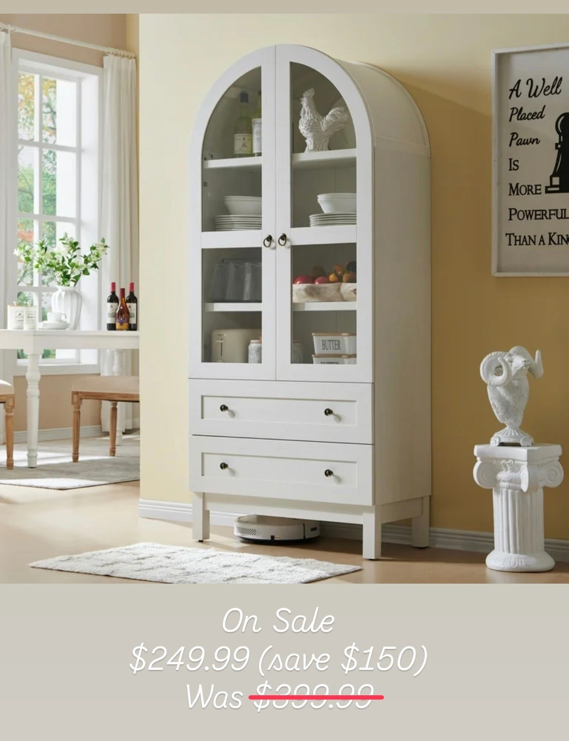 White Arched Glass Display Cabinet with 2 Doors & 2 Drawers – Elegant farmhouse-style storage cabinet perfect for kitchens, dining rooms, or living areas. Features glass doors for showcasing dinnerware or decor and two spacious drawers for extra storage. Now on sale for $249.99 (save $150) at Walmart! A beautiful, versatile piece that adds charm and function to any modern or cottage-inspired home.

#LTKHome