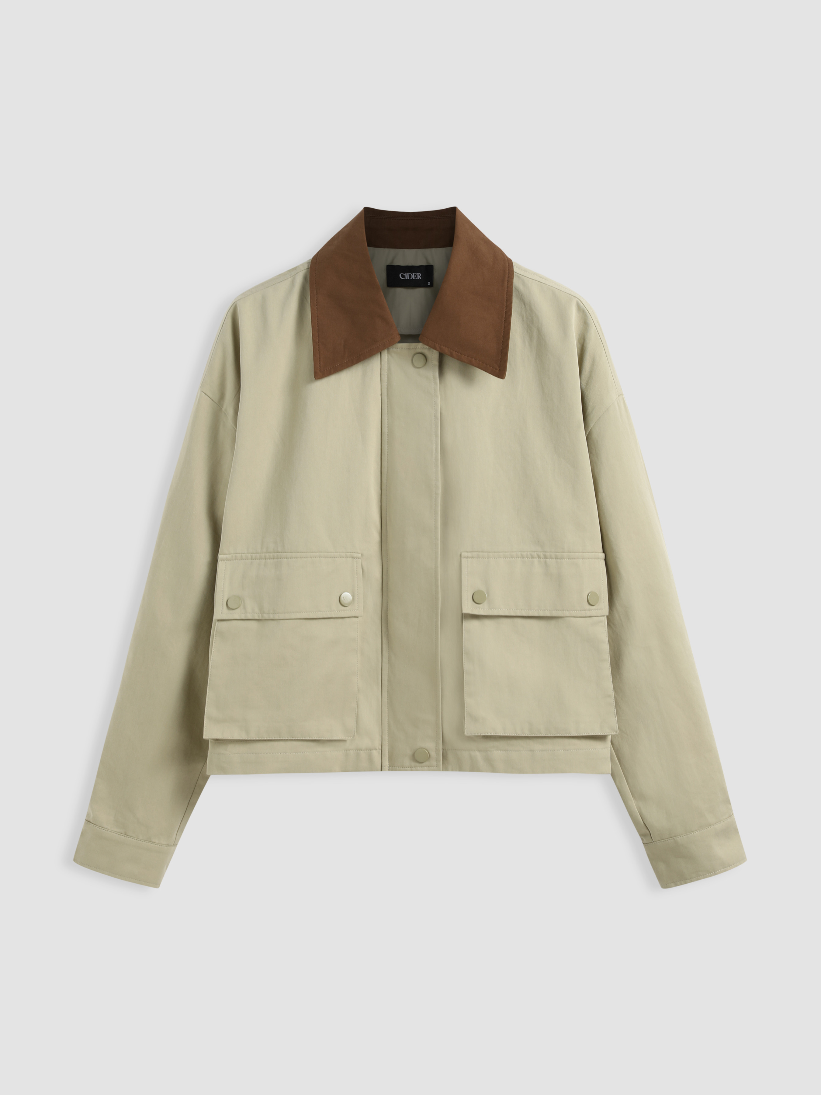 Countryside Core Woven 100% Cotton Collar Contrasting Binding Pocket Shacket For School | Cider