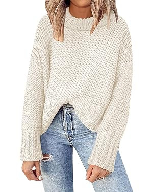DEEP SELF Women's Crewneck Chunky Knit Sweater Batwing Long Sleeve Loose Fall Solid Pullover Swea... | Amazon (US)