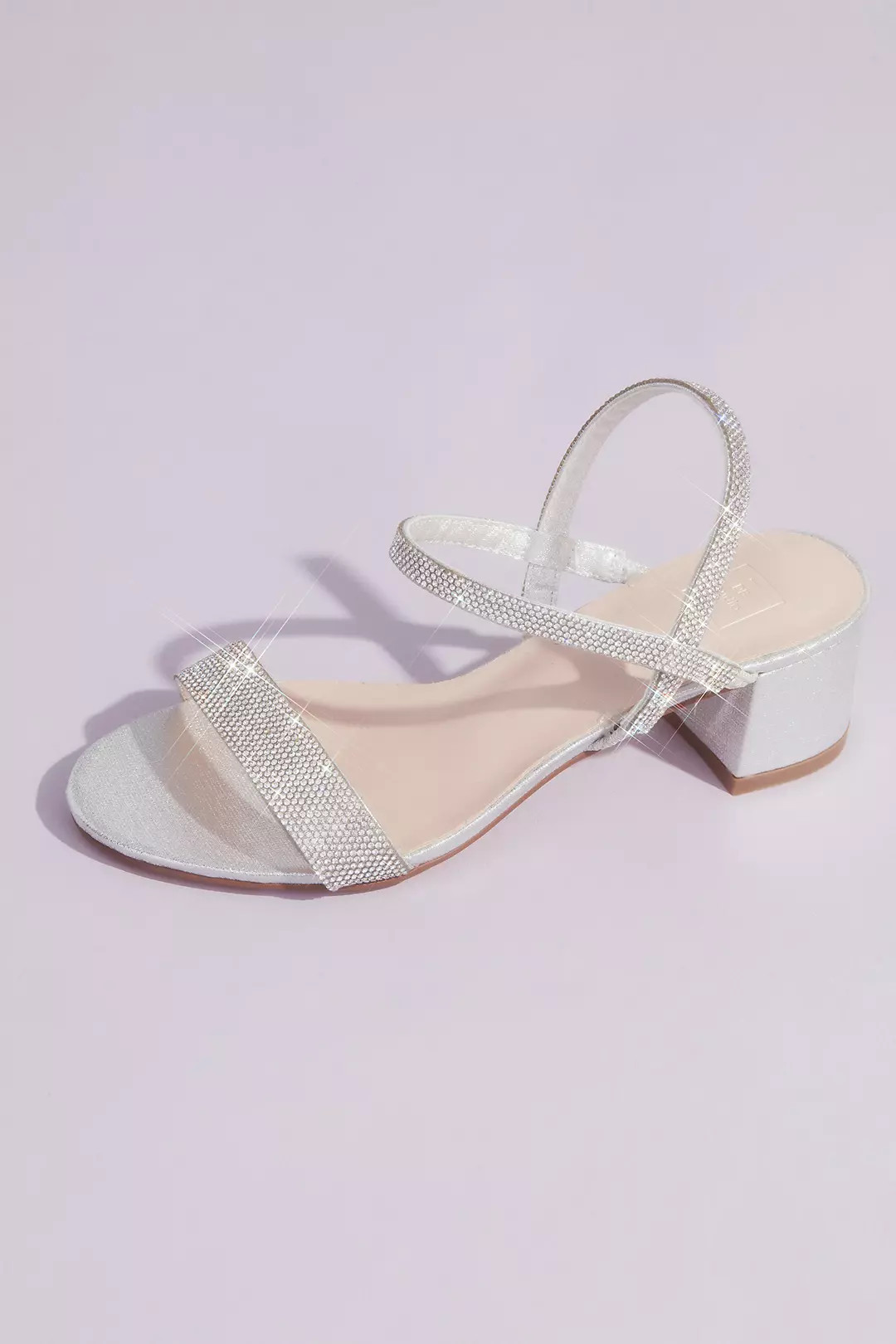 Crystal-Encrusted Stretch Strap Low-Heel Sandals | David's Bridal