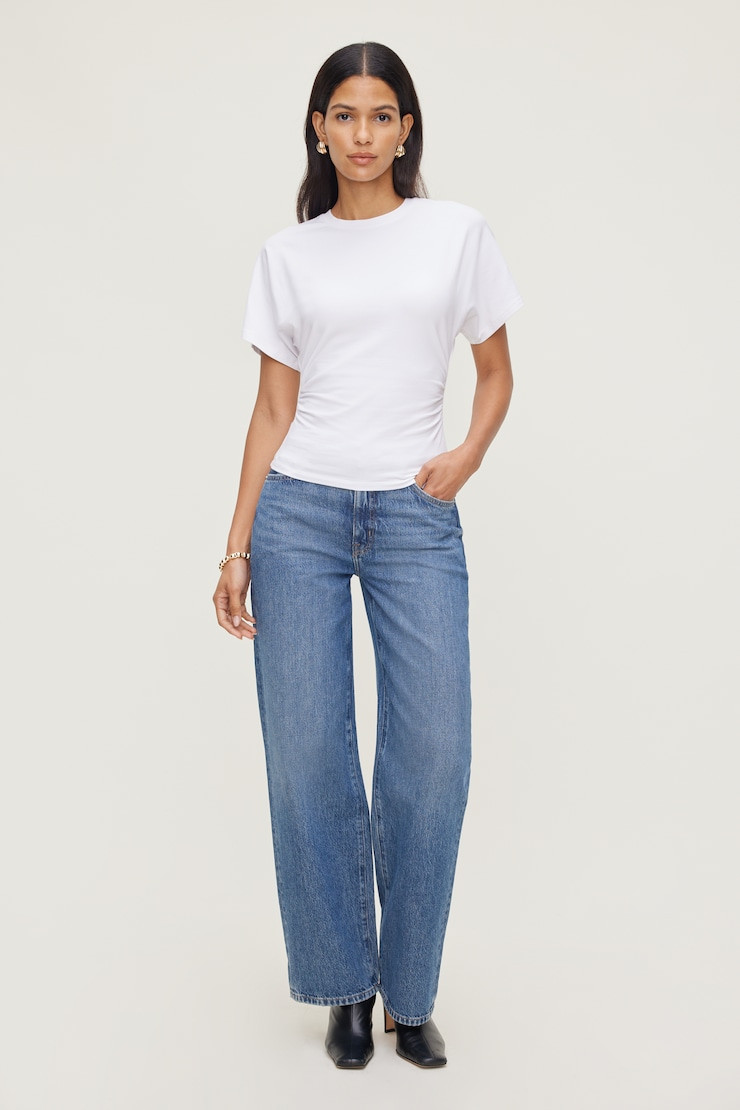 Andrea Shirred Cotton Spandex T Shirt | Dynamite Clothing