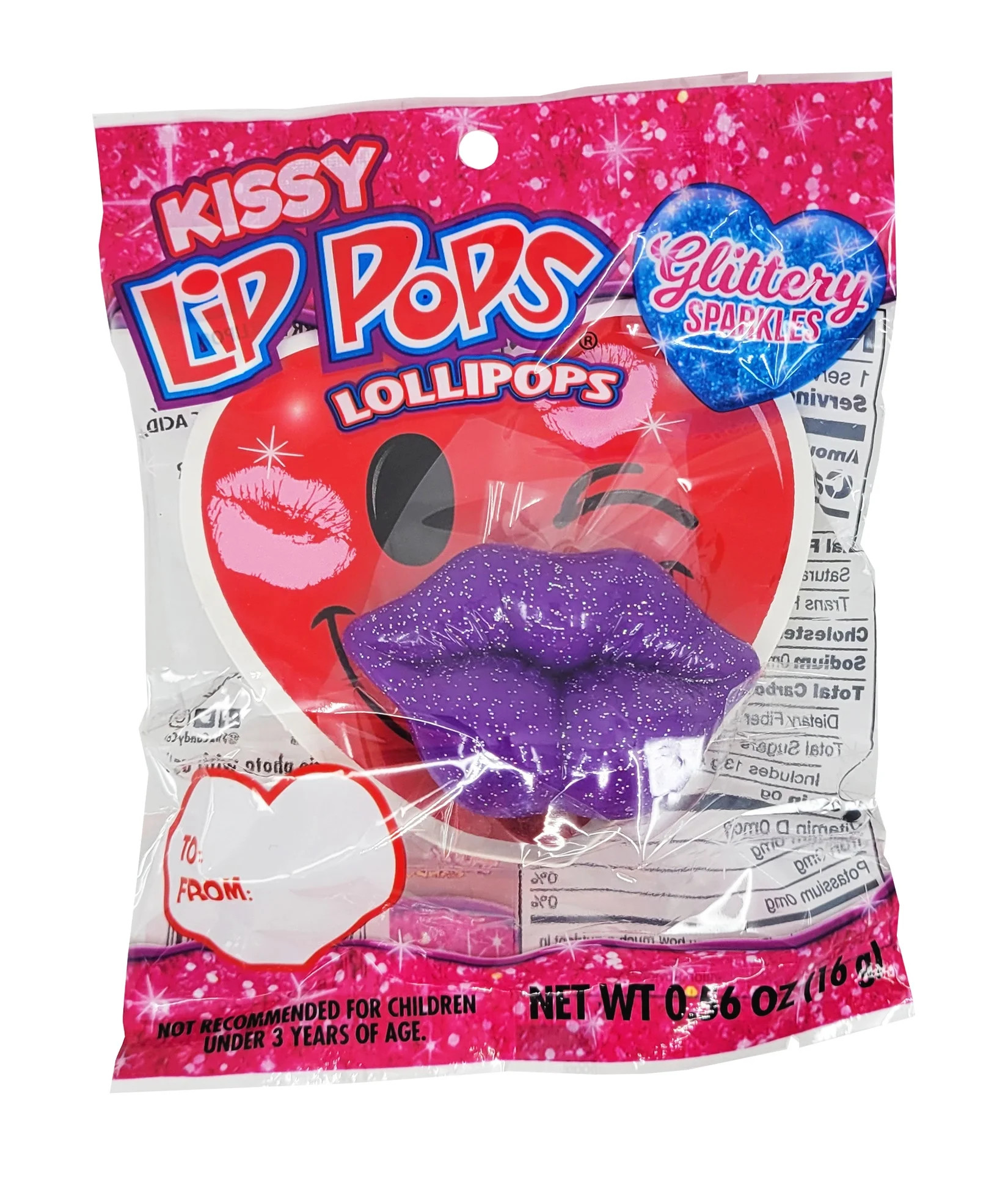 Flix Candy Valentine's Day - Glittery Kissy Lip Pop Lollipops, 1 Count, Fruit Flavor .56oz | Walmart (US)
