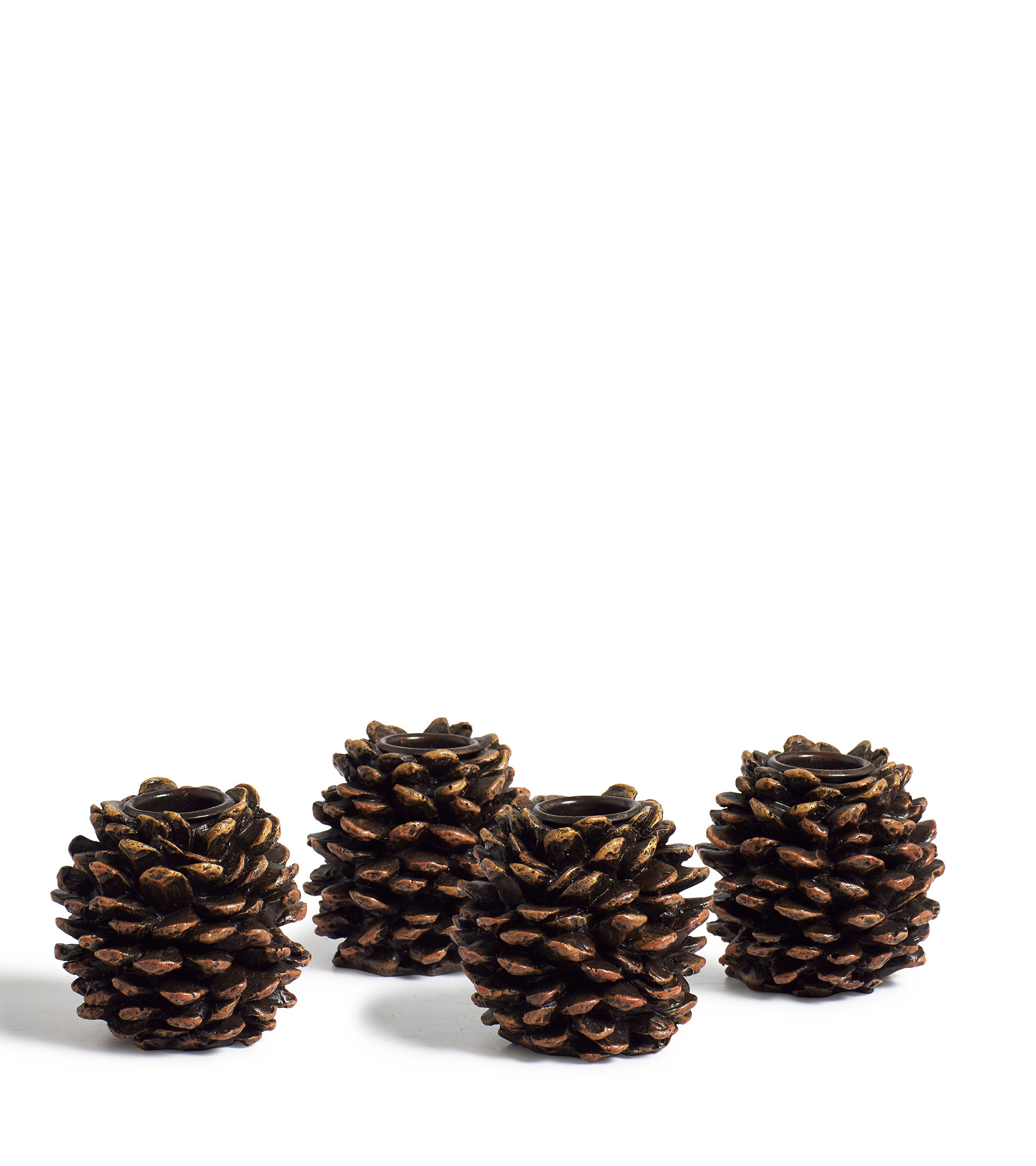 Set of Four Small Pine Cone Candle Holders - Brown | OKA UK