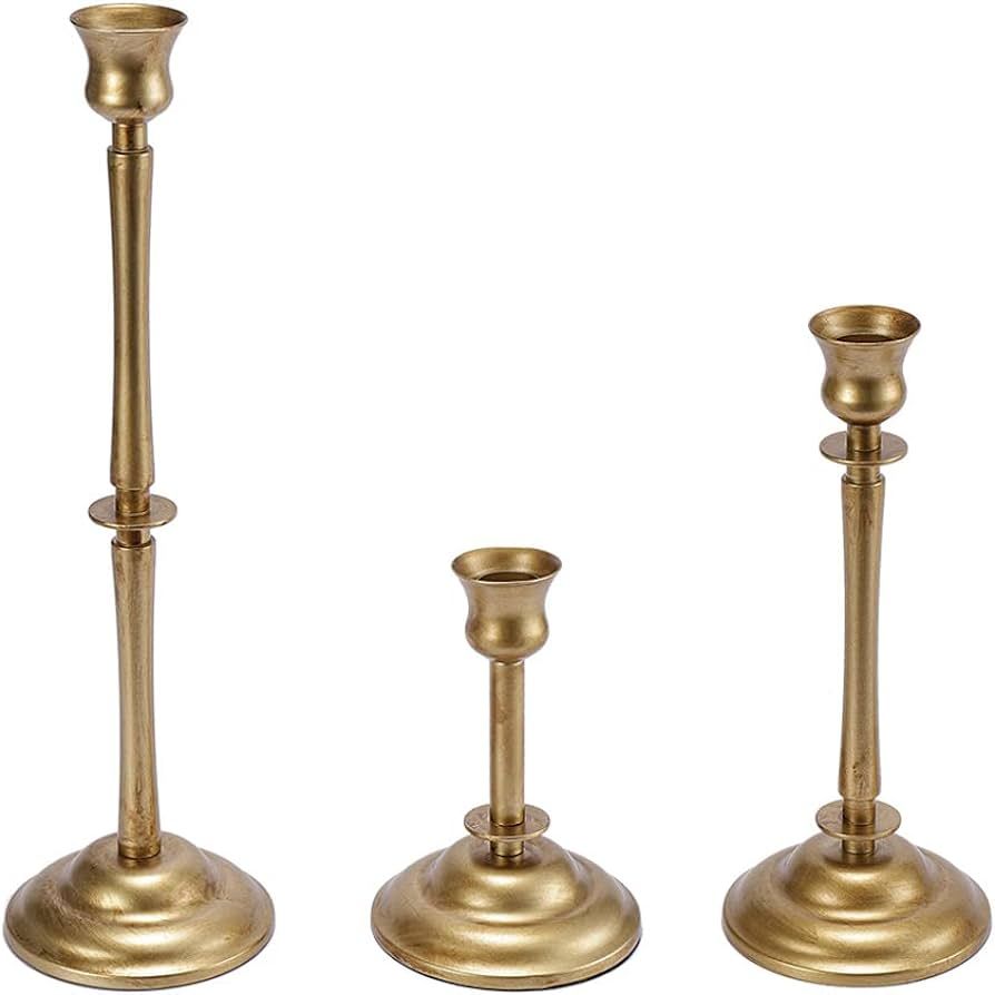 SunArtHome Antiqued Gold Taper Candlestick Holders Set of 3-Iron Candle Candlestick,Farmhouse Can... | Amazon (US)