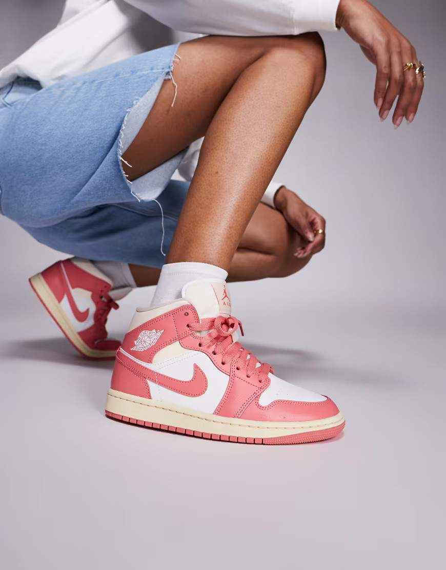 Nike Air Jordan 1 Mid sneakers in pink and white | ASOS (Global)