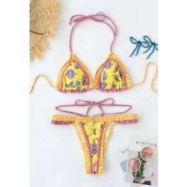 Boho Tie-String Bikini Set in Yellow | Chicwish