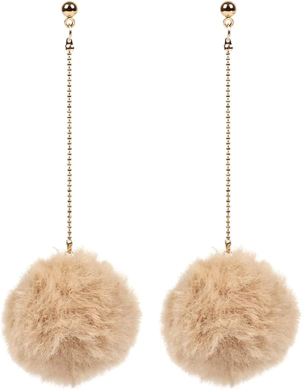 Flairs New York Faux Fur Pom Pom Tassel Drop Dangle Earrings Set | Amazon (US)