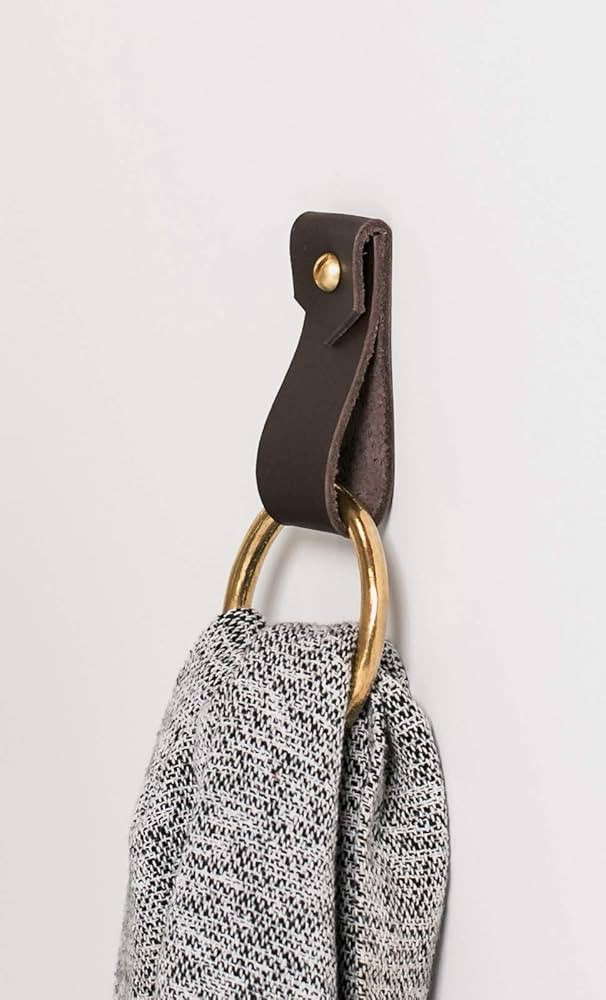 KEYAIIRA - Small Leather Wall Hook, minimalist leather strap hanger for bath towel holder leather... | Amazon (US)