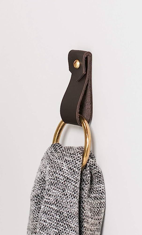 KEYAIIRA - Small Leather Wall Hook, minimalist leather strap hanger for bath towel holder leather... | Amazon (US)