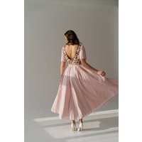 Pink Chiffon Wedding Dress, Floral Embroidered Dress V Neck, Wildflower Unique Ukrainian Handmade | Etsy (US)