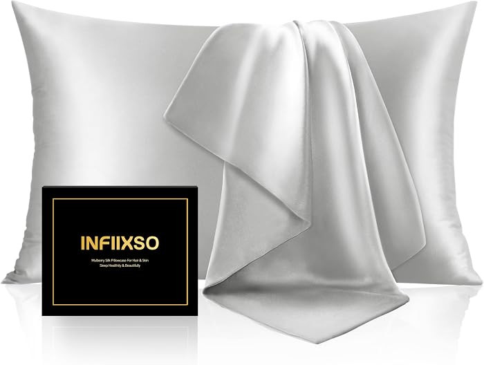 Mulberry Silk Pillow Cases Standard Size with Zipper, Light Grey | Amazon (US)