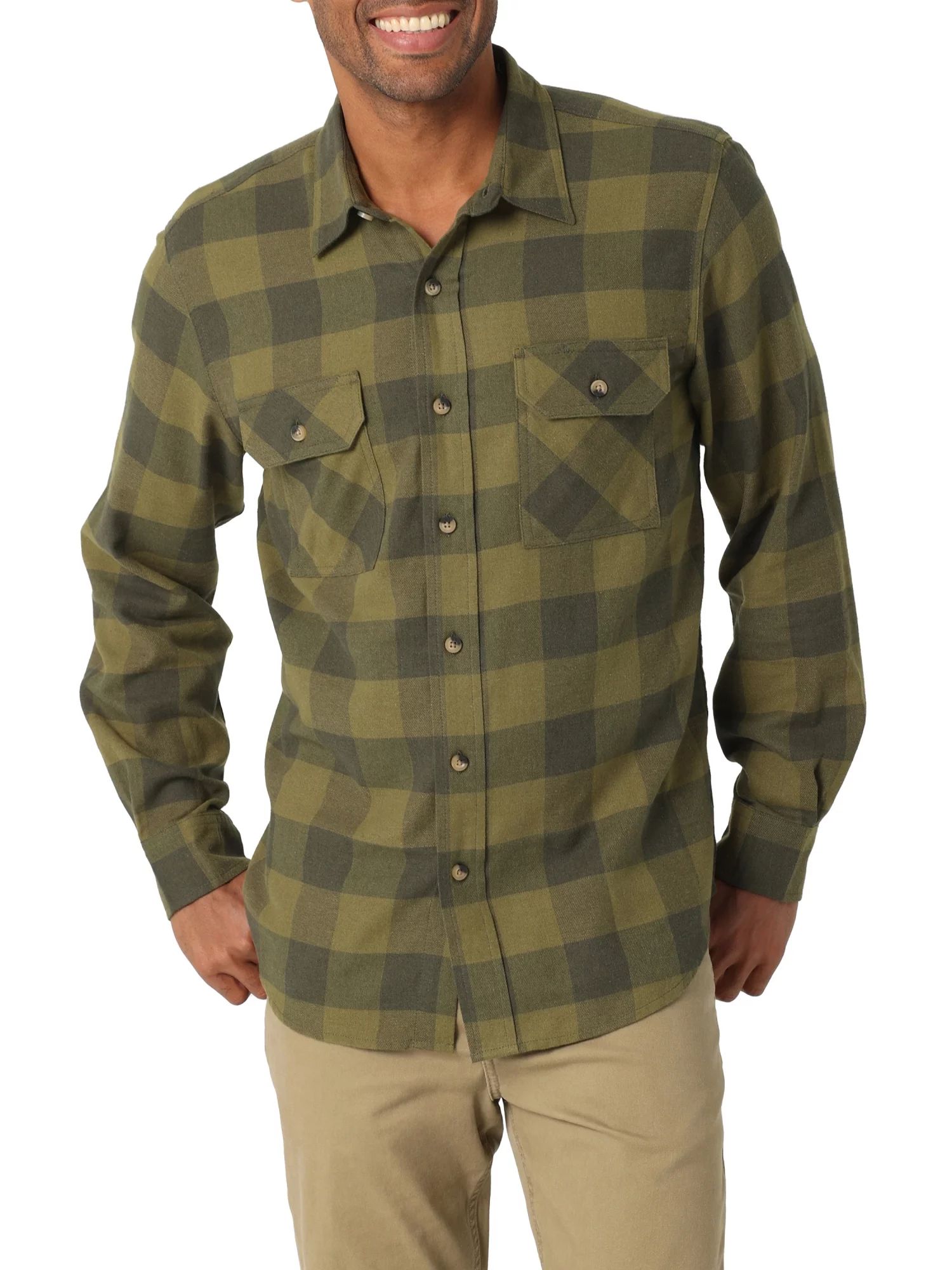 Wrangler® Men's and Big Men's Long Sleeve Relaxed Fit Brushed Flannel Shirt, Sizes S-5XL - Walma... | Walmart (US)