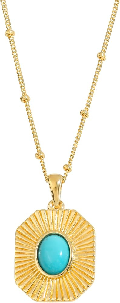 YoTreasure Arizona Turquoise Signet Necklace Solid 14K Gold Plated Over 925 Sterling Silver Chain... | Amazon (US)