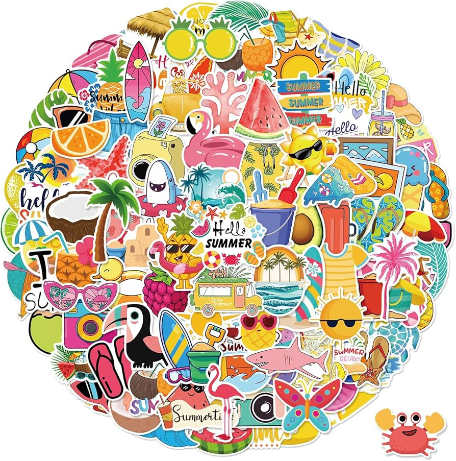 100 PCS Summer Stickers for Kids, Beach Stickers for Water Bottles, Happy Summer Vinyl Waterproof... | Amazon (US)
