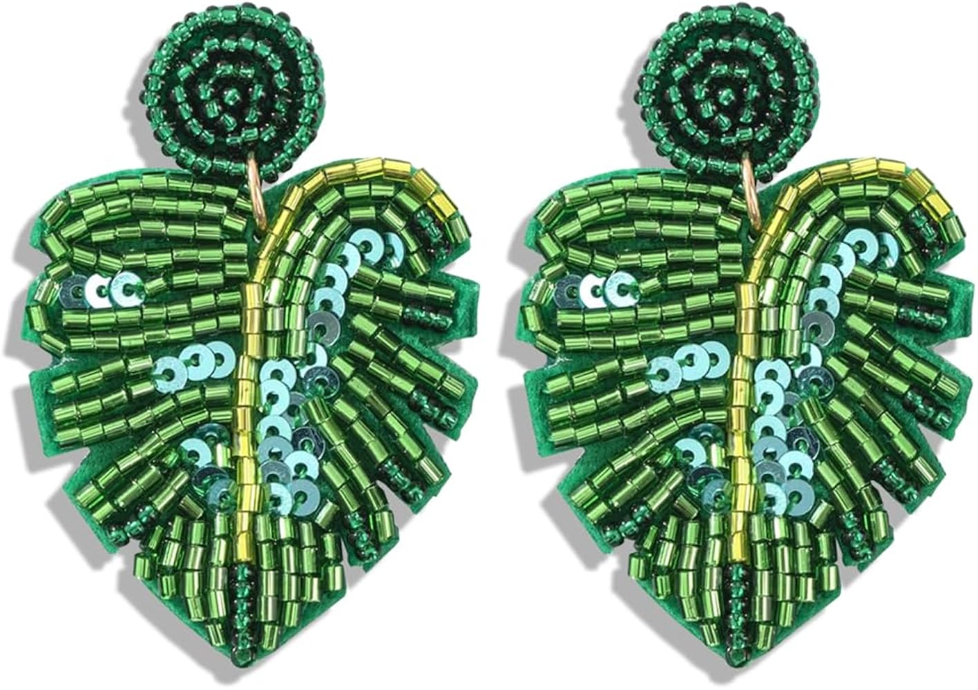 Beaded palm leaf earrings boho - handmade tropical Monstera dangle earrings for summer beach vaca... | Amazon (US)