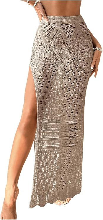 SHENHE Women's Crochet Swim Cover Up High Slit Sheer Long Beach Skirt Cover Up | Amazon (US)