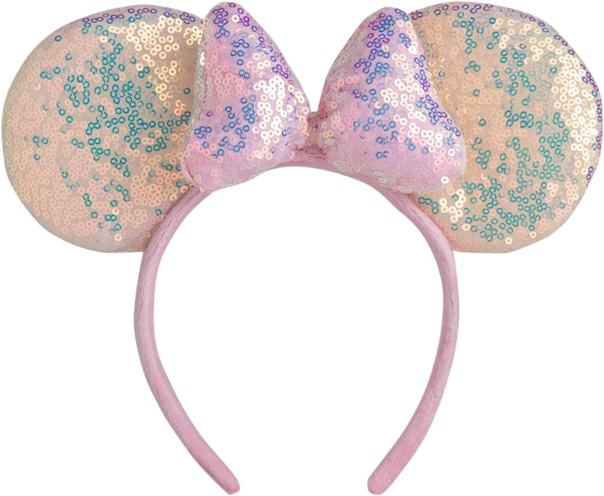 CHuangQi 1pcs Mouse Ears Shiny Headband with 3D Bow, Double-sided Sequin Hair Band for Birthday P... | Amazon (US)