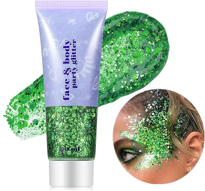 Go Ho Green Face Body Glitter,St Patricks Day Face Glitter Makeup,Green Face Paint Holographic Ch... | Amazon (US)