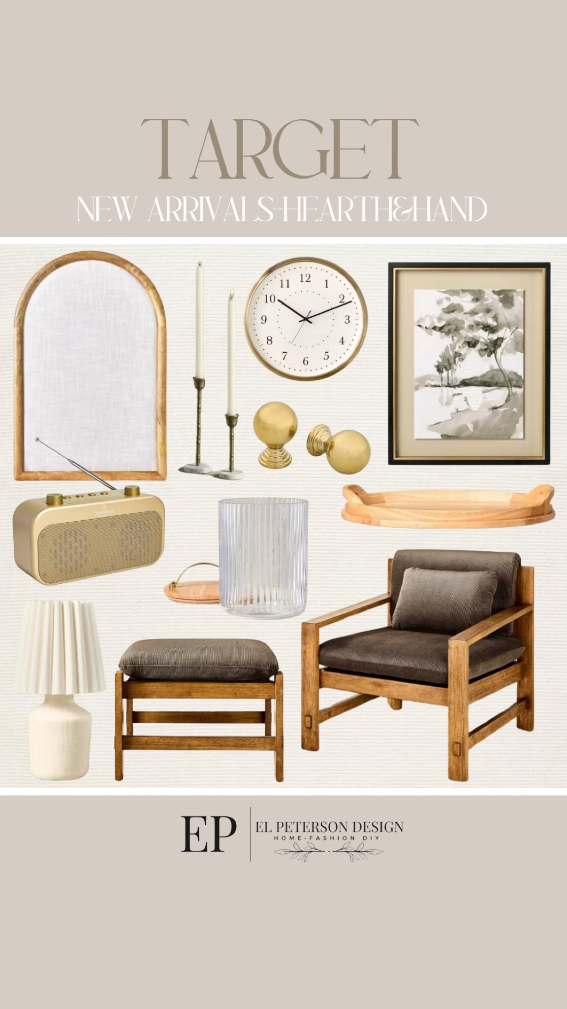 Hearth and Hand-New Arrivals
Clock
Artwork
Accent Chair
Ottoman
Radio
Table lamp
Container
Door knobs 
Candles
Wooden tray



#LTKHome