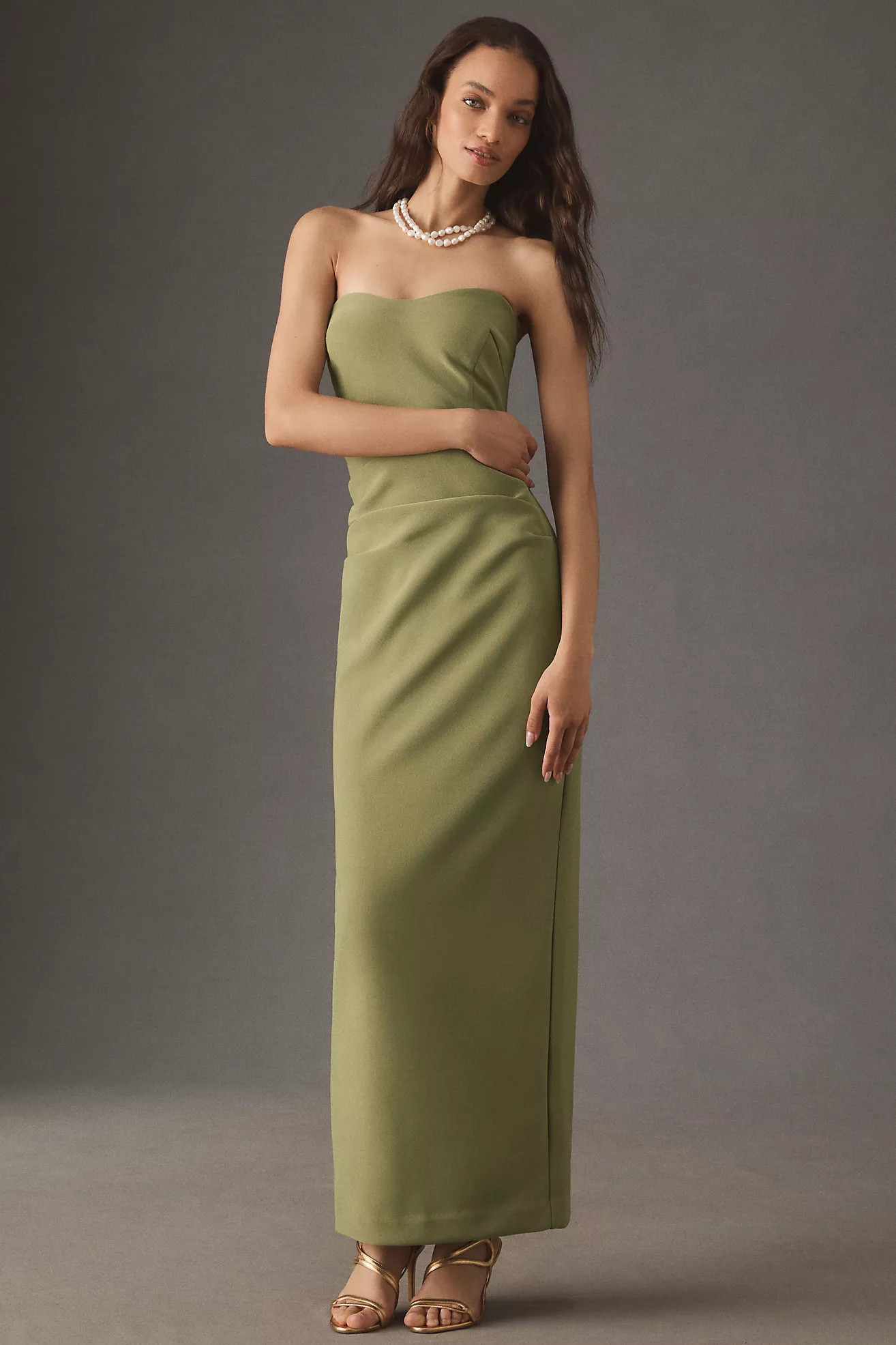 BHLDN Pippa Strapless Sweetheart Crepe Column Maxi Dress | Anthropologie (US)