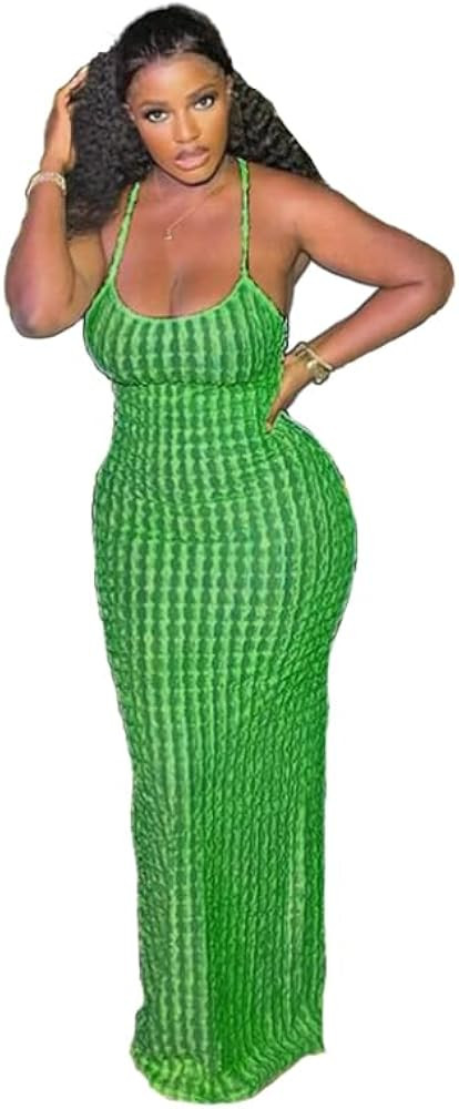 Women's Sleeveless Tank Sexy Halter Bubble Textured Backless Sundress Basic Fitted Dress Prom Coc... | Amazon (US)