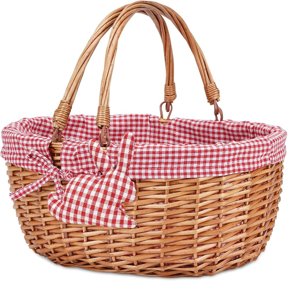 G GOOD GAIN Wicker Picnic Basket with Double Folding Handles,Willow Picnic Hamper,Natural Hand Wo... | Amazon (US)