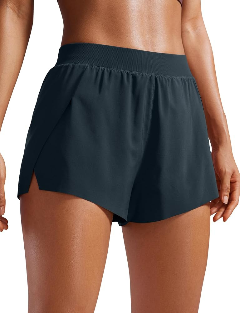 CRZ YOGA Running Shorts for Women High Waisted V Split for Gym Workout Athletic Track with Liner ... | Amazon (US)