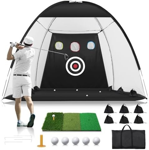 Golf Net: 10x7FT Golf Practice Net for Backyard Driving, Hitting Net with Tri-Turf Mat, Indoor Tr... | Amazon (US)