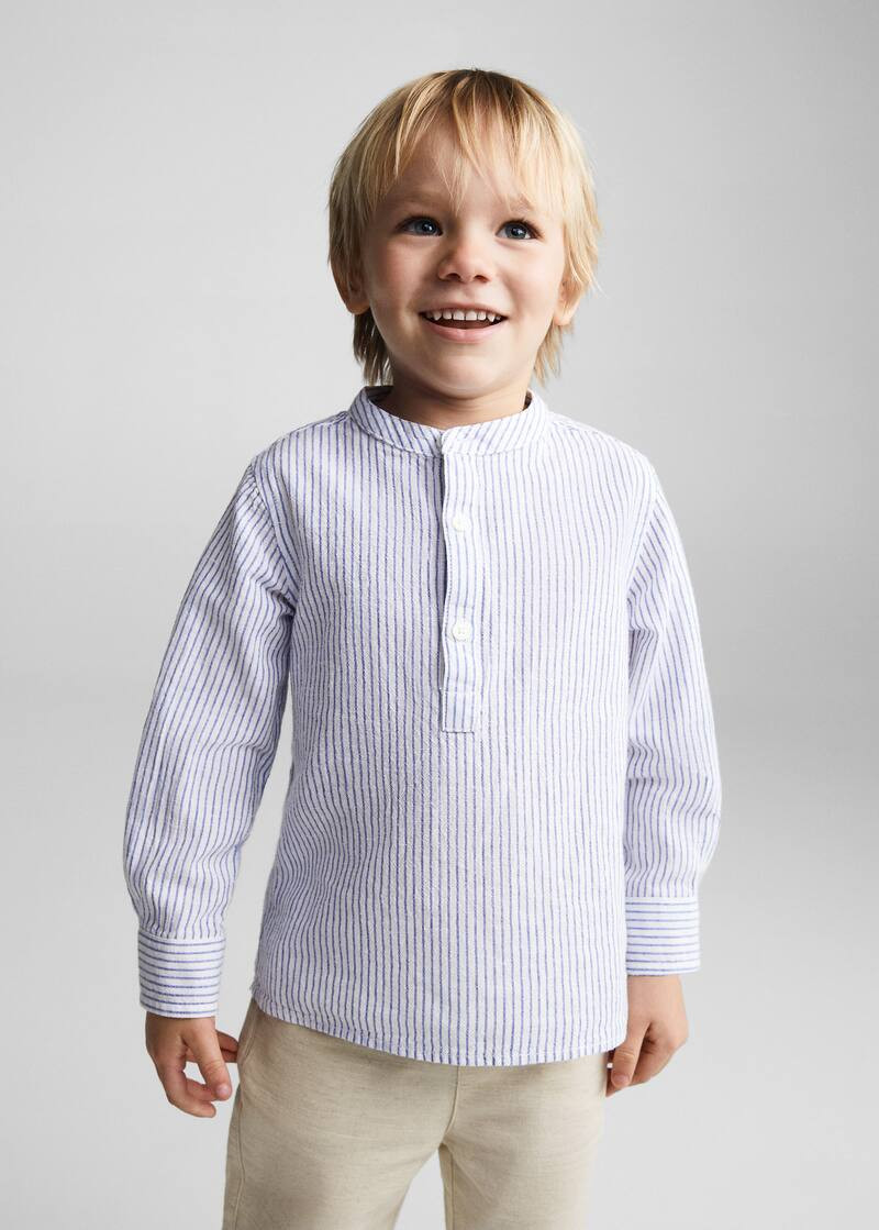 Striped mandarin-collar linen shirt -  Teenage girl | Mango Teen USA | MANGO (US)