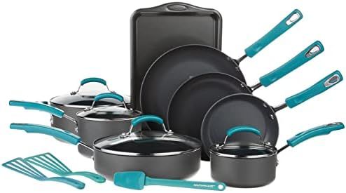 Rachael Ray Classic Brights Hard Anodized Nonstick Cookware Pots and Pans Set, 15 Piece - Agave B... | Amazon (US)