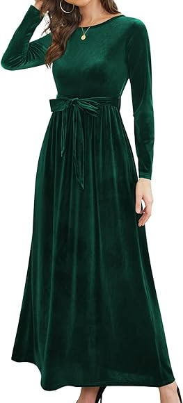 DB MOON Womens Christmas Long Sleeve Velvet Winter Formal Dresses 2022 Elegant Fall Maxi Evening ... | Amazon (US)